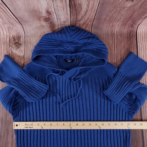 *Flaw Betabrand Seaside Jumper Womens Large Blue Knit Hooded Sweater Thumb Holes - Picture 10 of 12